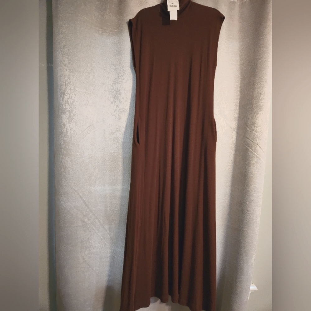 Brown, sleeveless, maxi dress with pockets from zara